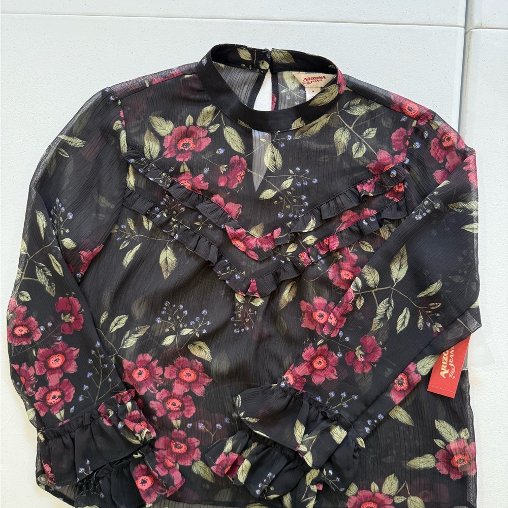 Arizona Jean Company Black Floral Blouse